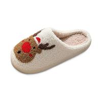 Chaussons Homme Femme Noël Maison Pantoufle Femme Hiver Chaud Rigolo Motif Noël Chausson Noel Confortable et Moelleux Semelle Antidérapante Peluche Pantoufles de Noël d'intérieur (Z02-Red, 37)