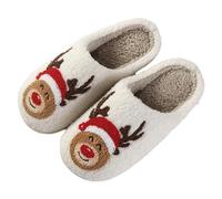 Chaussons Homme Femme Noël Maison Pantoufle Femme Hiver Chaud Rigolo Motif Noël Chausson Noel Confortable et Moelleux Semelle Antidérapante Peluche Pantoufles de Noël d'intérieur (Z03-White, 37)