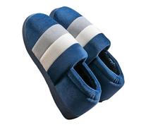 Chaussons Homme Rigolo Pantoufles Chaudes Femme Women's Autumn And Winter Warm Solid Color Striped With Velvet Root Home Slippers Chausson Femme Hiver Chaussons Peluche Adulte (Navy, 46)