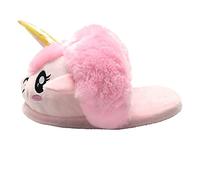 Chaussons Licorne Enfants Fills Garçon Slippers Pantoufle Souple en Peluche Chaussure Animal Unicorne Hiver Figure Taille Unique 28-32EU (Rose)