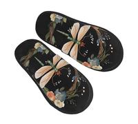 Chaussons Maison Image D'Une Libellule Dans Une Couronne Anti Odeur Pantoufles Lavables Pantoufles En Coton Pour Automne De Camping Hôtels M