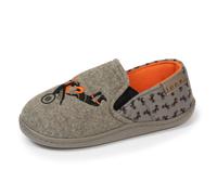 Isotoner Chaussons pantoufles Mocassins garçon enfilage facile, semelle antidérapante, 34, kaki chiné