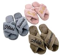 Chaussons Moelleux Personnalisés Avec Prénom, Cadeaux Personnalisés Pour Demander À Une Demoiselle D'honneur, Chausson D'intérieur À Bandes Croisées En Peluche, Chaussons Comme Cadeaux De Mariage