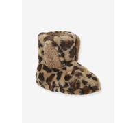 Chaussons montants fausse fourrure enfant beige imprimé 26/27