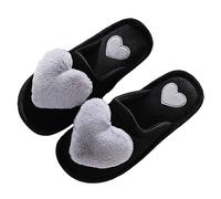 Chaussons mules moelleux pour femme - Pantoufles avec cœurs - Pantoufles chaudes et confortables pour l'intérieur de la chambre à coucher - Chaussures à enfiler avec coussin pelucheux - Semelle