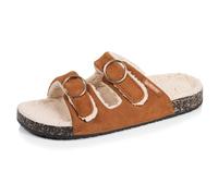 Isotoner Chaussons pantoufles Mules ouvertes femme ultra-confortables patch talon, en cuir, 36 EU, camel