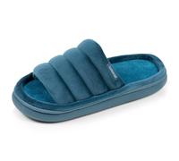Isotoner Chaussons pantoufles Mules ouvertes femme velours semelle bloup xtra confort, 36, bleucanard