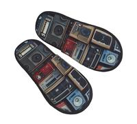 Chaussons Mur Vintage De Radio Boombox Avec Semelle Caoutchouc Pantoufles Légers Slippers Pour Hôtels Chambre De Camping M