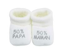 Chaussons naissance - message : 50% maman 50% papa blanc NAISSANCE(45/50)