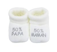 Chaussons naissance - message : 50% maman 50% papa blanc NAISSANCE(45/50)
