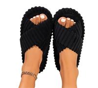 Chaussons Ouverts pour Femmes Chaussons d'intérieur en Coton for Femmes, à Brides croisées, à Bout Ouvert, légers et Confortables(Black,38-39)