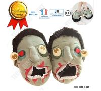 Chaussons Peluche Zombie Voraces - TD - Gris - Tige en Coton - Semelle Antidérapante 35-42