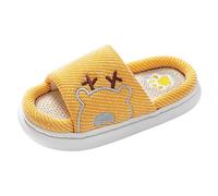 Chaussons pour garçon - Chaussons familiaux en lin - Semelle épaisse - Antidérapants - Pour la parentalité - Pour garçons et filles - En coton et lin - Doudou - Crème, jaune, 32 EU