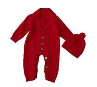 Chaussons pour tout-petit bébé nouveau-né garçon pull en tricot solide printemps hiver manches longues barboteuse combinaison chapeau vêtements veste sweat homme sans chaud, rouge, 6-9 mois