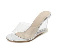 Chaussons Sandales à Talons Hauts Transparentes à Bride en T, Pantoufles Bout Ouvert Tendance, vêtements d'extérieur décontractés, Tongs de Plage d'été