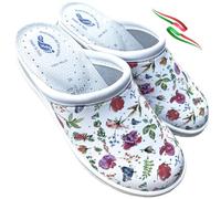 Chaussons sanitaires confort femme léger bout fermé SPRING semelle douce en cuir véritable fond silencieux Made Italy, Blanc Spring, 40 EU