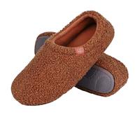 Chaussons Scuff pour femme - En peluche moelleuse - Fermés - En polaire - Chaudes - Pour l'hiver - Coton et lin - Semelles souples, café, 40 EU