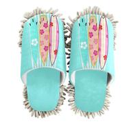 Chaussons serpillères en microfibre pour nettoyage de sol et de poussière, Impression artistique sur planche de surf Motif hibiscus tropical, Medium