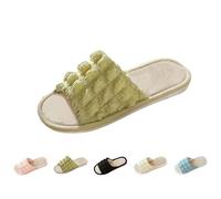 Chaussons unisexes en coton et lin pour femme - En mousse à mémoire de forme - Chaussons plats confortables - En peluche plate - Antidérapants - Pour l'intérieur, jaune, 36 EU