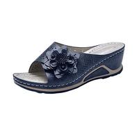 Chaussure Compensee Femme Chaussures Été Femme Chaussures Décontractées Confortables Pour Femmes Bout Ouvert Plat Creux Fleur Talon Compensé Pantoufles Sandales Sandals de Randonnée (Blue 37)