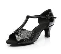Chaussure Danse Latine Femme Chaussures de Danse de Salon for Femmes, Chaussures de Danse Latine, Tango, Semelle Souple, Chaussures de Jazz Modernes(Black Paillette 5CM,39)