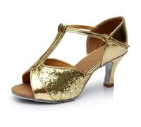 Chaussure Danse Latine Femme Chaussures de Danse de Salon for Femmes, Chaussures de Danse Latine, Tango, Semelle Souple, Chaussures de Jazz Modernes(Gold Sequins 7CM,41)