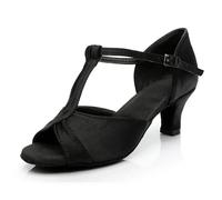 Chaussure Danse Latine Femme Chaussures de Danse de Salon for Femmes, Chaussures de Danse Latine, Tango, Semelle Souple, Chaussures de Jazz Modernes(Black Satin 5CM,40)