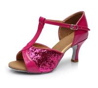 Chaussure Danse Latine Femme Chaussures de Danse de Salon for Femmes, Chaussures de Danse Latine, Tango, Semelle Souple, Chaussures de Jazz Modernes(Rose Red Sequins 7CM,41)