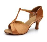 Chaussure Danse Latine Femme Chaussures de Danse de Salon for Femmes, Chaussures de Danse Latine, Tango, Semelle Souple, Chaussures de Jazz Modernes(Brown Satin 7CM,42)