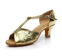 Chaussure Danse Latine Femme Chaussures de Danse de Salon for Femmes, Chaussures de Danse Latine, Tango, Semelle Souple, Chaussures de Jazz Modernes(Gold Sequins 5CM,34)