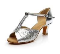 Chaussure Danse Latine Femme Chaussures de Danse de Salon for Femmes, Chaussures de Danse Latine, Tango, Semelle Souple, Chaussures de Jazz Modernes(Silver Paillette 5CM,40)