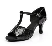 Chaussure Danse Latine Femme Chaussures de Danse de Salon for Femmes, Chaussures de Danse Latine, Tango, Semelle Souple, Chaussures de Jazz Modernes(Black Paillette 7CM,40)