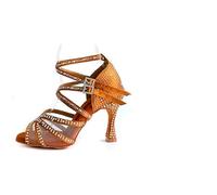 Chaussure Danse Latine Femme Zapatos de Baile Latino Strass Chaussures de Danse Latine Semelle intérieure Souple Semelle extérieure en Daim Salsa Bachata Chaussures Latines for Les Femmes(7cm,39)