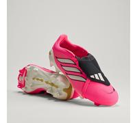 adidas Predator League Chaussures de football à languette rabattable pour terrain ferme Unisexe Adulte (terrain ferme), Solaire Turbo/Thermique Chrome/Noyau Noir, 41 1/3 EU