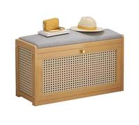 Chaussure en bois à 2 niveaux avec coussin en lin - Solution de rangement élégante pour entrée et couloir (taille : 70 x 25 x 45 cm) - Parfait pour la maison et le bureau