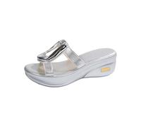 Chaussure Été Femme Chaussure Compensee Femme Ete Chaussons d'été Pour Femmes Semelle Épaisse Décontractés Confortables Style Romain Bout Ouvert Bouche Sandals et Mules Pour (Silver 41)