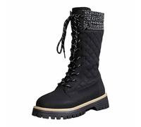 Chaussure Femme Bottine-Bottes féminines d'hiver mi-Longues à tricoté et Bout Rond Lacets Style équitation extérieur Chaud et antidérapant sans Aucune Mention de Couleur ou Taille (Black- 40)