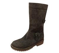 Chaussure Femme Bottines Bottes Bottes Femmes Cuir Plat Confortable Boucle Zipper Chaussure Cowboy À Talons Bas Chevalier (38,Marron)