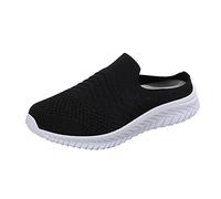 Chaussure Femme Chaussures Plates pour Femmes Pieds Larges Mode Et Sport Basket Confortable De Randonnée Sandales Mules sans Lacet Orthopédiques Ballerine Tennis Respirante Ouverte,a-Le Noir,38