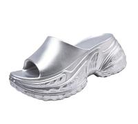 Chaussure Femme Confortable Orthopediques Femmes Women'S Thick Bottom One Drag Summer Heightening Wear Anti Sliver Slippers Breathable Solid Color New Sandals Orthopédiques Femme (Silver 36)