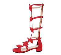Chaussure Femme Ete Chic Sandales Blanches Chaussures plates décontractées pour femmes sandales d'été à la pour dames bottes à nœud Chaussure Femme Ete Confortable Blanche (Red 41)