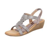 Chaussure Femme Ete Sandale Compensee Eté Ladies Sandals New Summer Style Comfortable And Fashionable Heart Shaped Retro Ethnic Style Light Vacation Elastic Chaussure Compensee Femme Femmes (Grey 38)