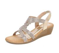 Chaussure Femme Ete Sandale Compensee Eté Ladies Sandals New Summer Style Comfortable And Fashionable Heart Shaped Retro Ethnic Style Light Vacation Elastic Chaussure Compensee Femme Femmes (Gold 40)