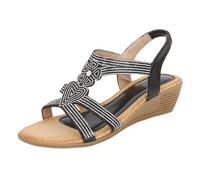 Chaussure Femme Ete Sandale Compensee Eté Ladies Sandals New Summer Style Comfortable And Fashionable Heart Shaped Retro Ethnic Style Light Vacation Elastic Chaussure Compensee Femme (Black 41)