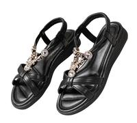 Chaussure Femme Ete Sandale Compensee Eté Sandales de grande taille 2024 sandales de plage décontractées à talons inclinés d'été Chaussure Compensee Femme Femmes (Black 37)