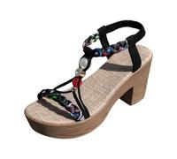 Chaussure Femme Ete Sandales Compensées Pour Femme Classiques Chaussures De Claquettes À Bout Rond Sandales Bout Ouvert 42 Sandale Compensée Tendance Bohème Plateforme Sandale Ete Chaussures D'été