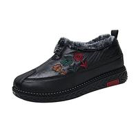 Chaussure Femme Hiver Confortable Femme Cuir antidérapant imperméable supérieur Bout Rond Couleur Unie Fleur en Peluche pour Chaud et Confort Bottes Femme Mollet Large Bottes De Jardin (Black, 37)