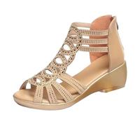 Chaussure Femme Orthopedique Ete Confortable Femmes Romanesque Beach Antidérapant Strass Pente Talon Bout Ouvert Respirant Sandales Chaussures à Fermeture Mules Femme Confort Chaussure (Gold 35)