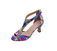 Chaussure Heels Dance Sandales Femme à Bout Ouvert et Motifs Ajourés - Talon Milieu en Cuir Brillant - pour Danse Latin et Soirée Multicolour #3, 40