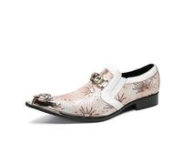 Chaussure Homme Cuir, Chaussures habillées Vintage à Paillettes Florales, Chaussures de Travail de Bureau, Uniforme de barbier, fête de Mariage, Banquet, discothèque, hôte de scène, 42 EU,White